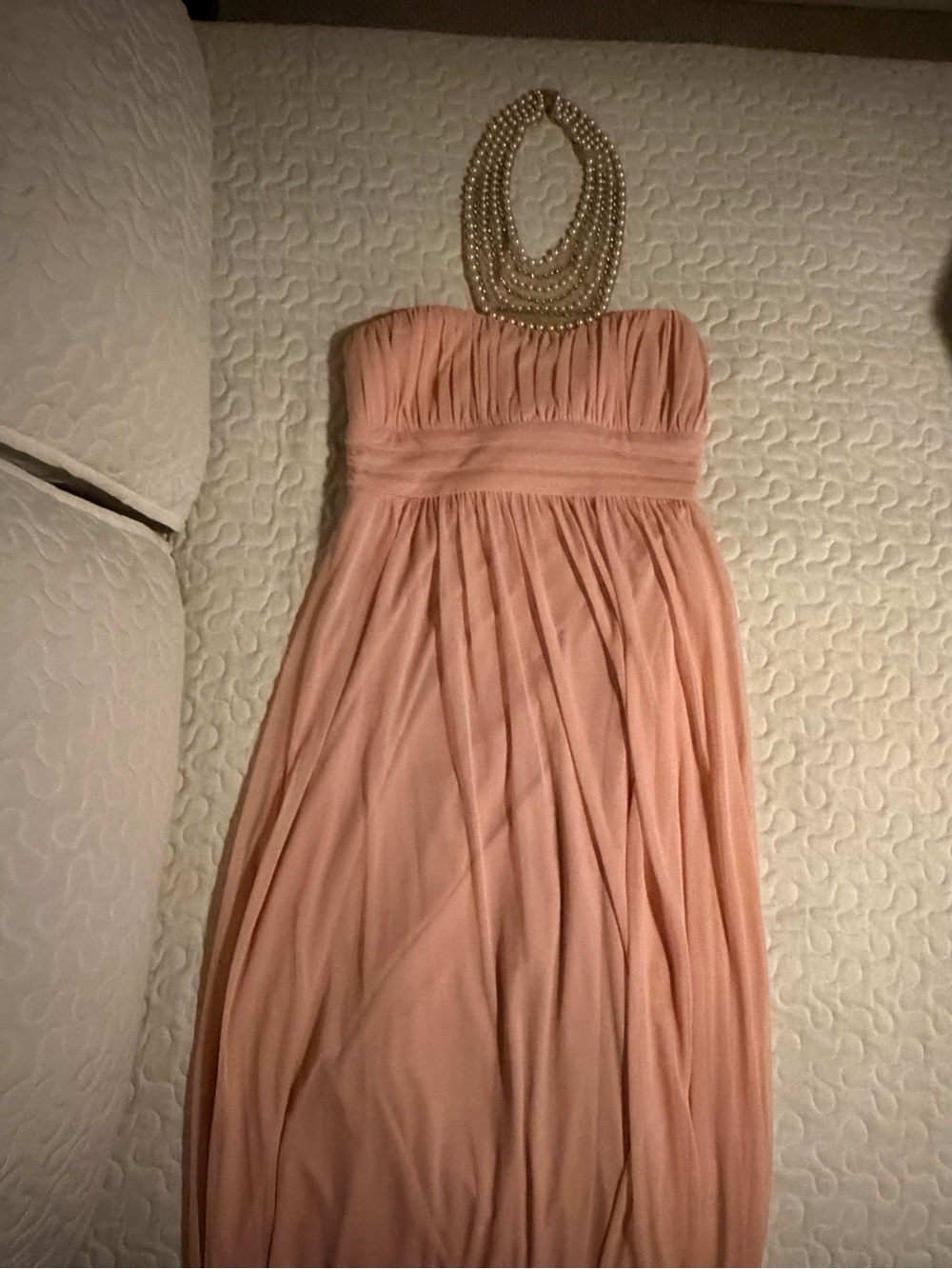 City Triangles Strapless Peach Chiffon Maxi Dress